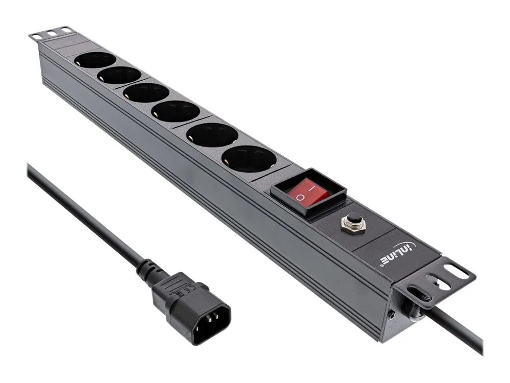 InLine 19" Steckdosenleiste - 6-fach Schutzkontakt - C14 Stecker - Überlastschutz