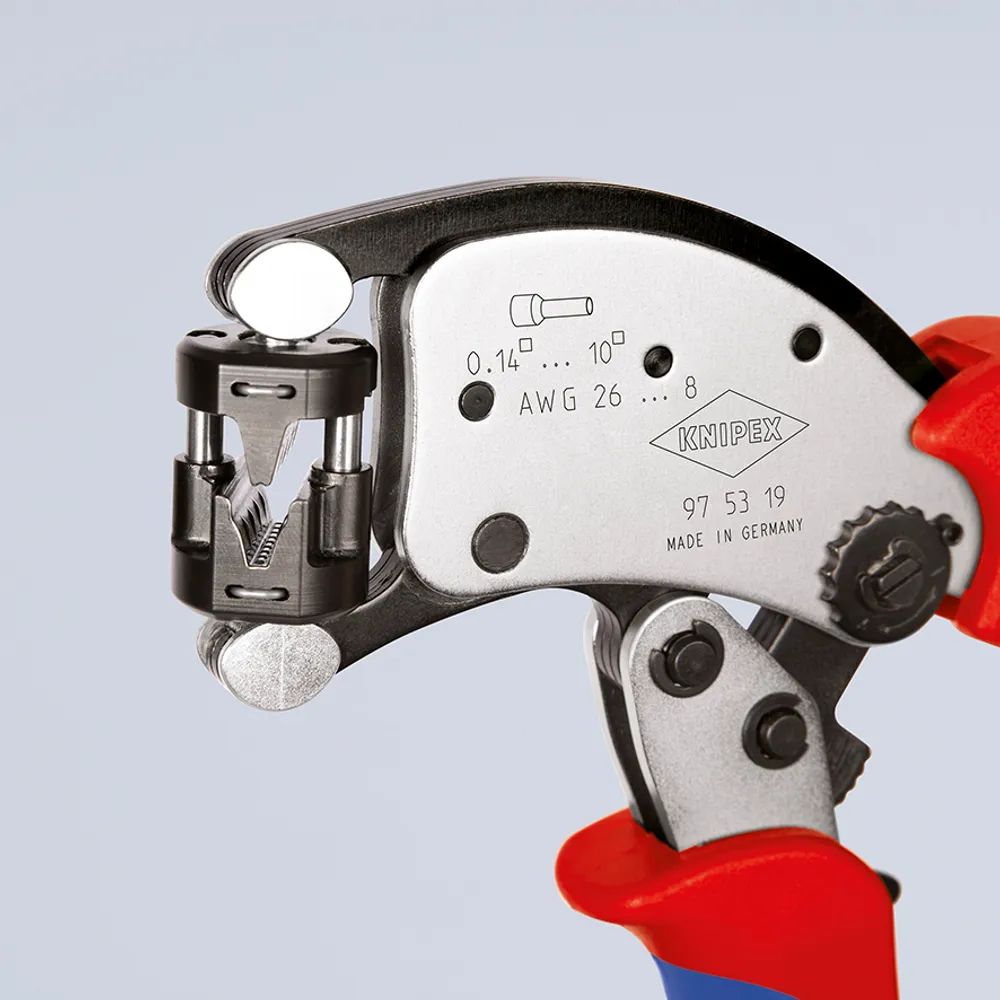 KNIPEX Twistor® T Selbsteinstellende Crimpzange für Aderendhülsen mit drehbarem Crimpkopf mit Mehrkomponenten-Hüllen verchromt 196 mm