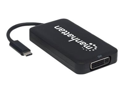 Manhattan USB-C Dock/Hub, Ports (x4): DisplayPort, DVI-I, HDMI or VGA, Note: Only One Port can be used at a time, External Power Supply Not Needed, Cable 8cm, Black, Three Year Warranty, Blister - Videoadapter - 24 pin USB-C männlich zu HD-15 (VGA)