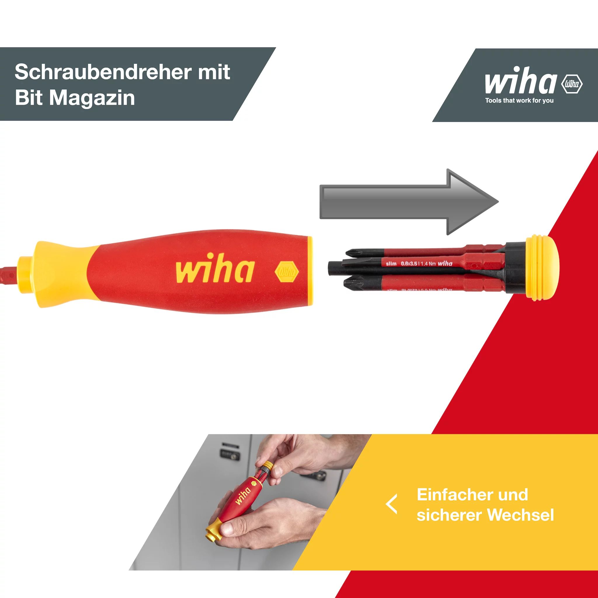 Wiha Schraubendreher mit Bitmagazin PocketMax® electric gemischt mit 4 slimBits