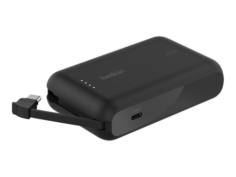 Belkin BoostCharge - Powerbank - mit integriertem Kabel - 10000 mAh - 20 Watt - 3 A - Fast Charge - 2 Ausgabeanschlussstellen (24 pin USB-C)