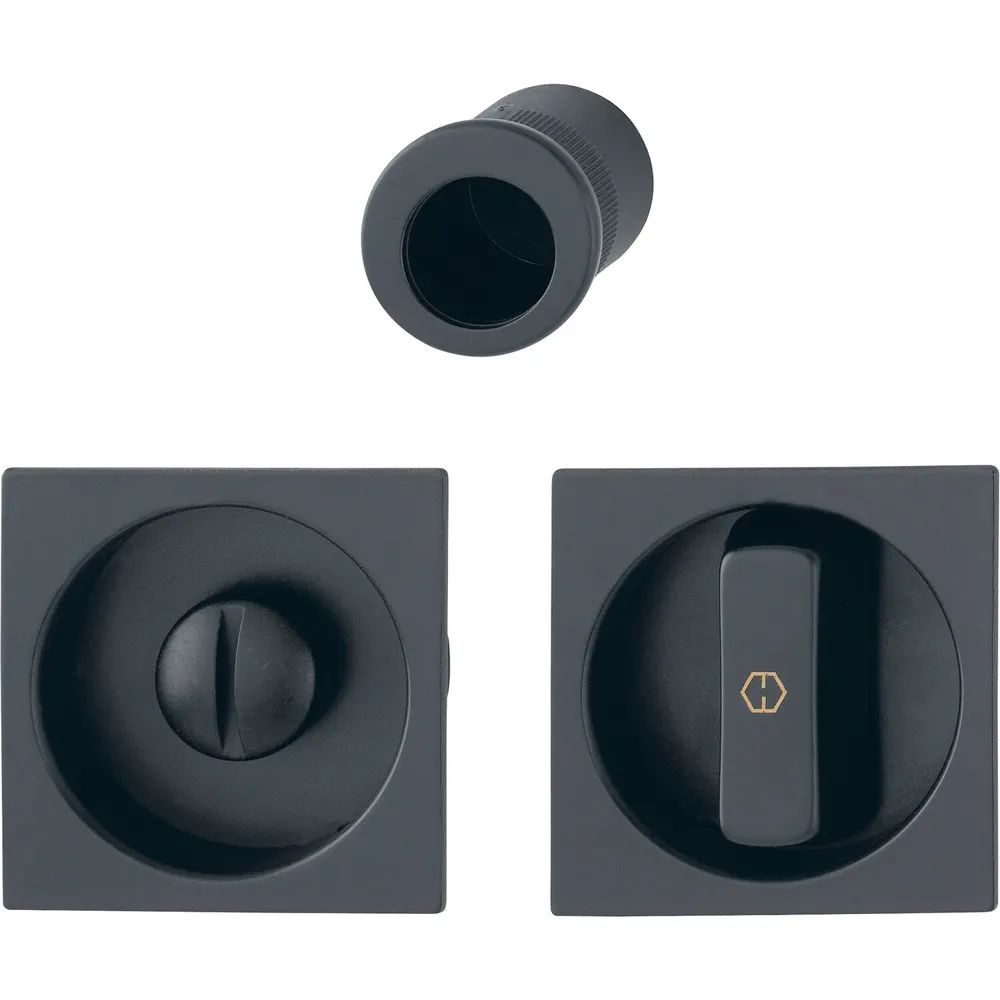 HOPPE Schiebetürmuschel Set 4921 - WC, eckige Rosette, Aluminium schwarz matt