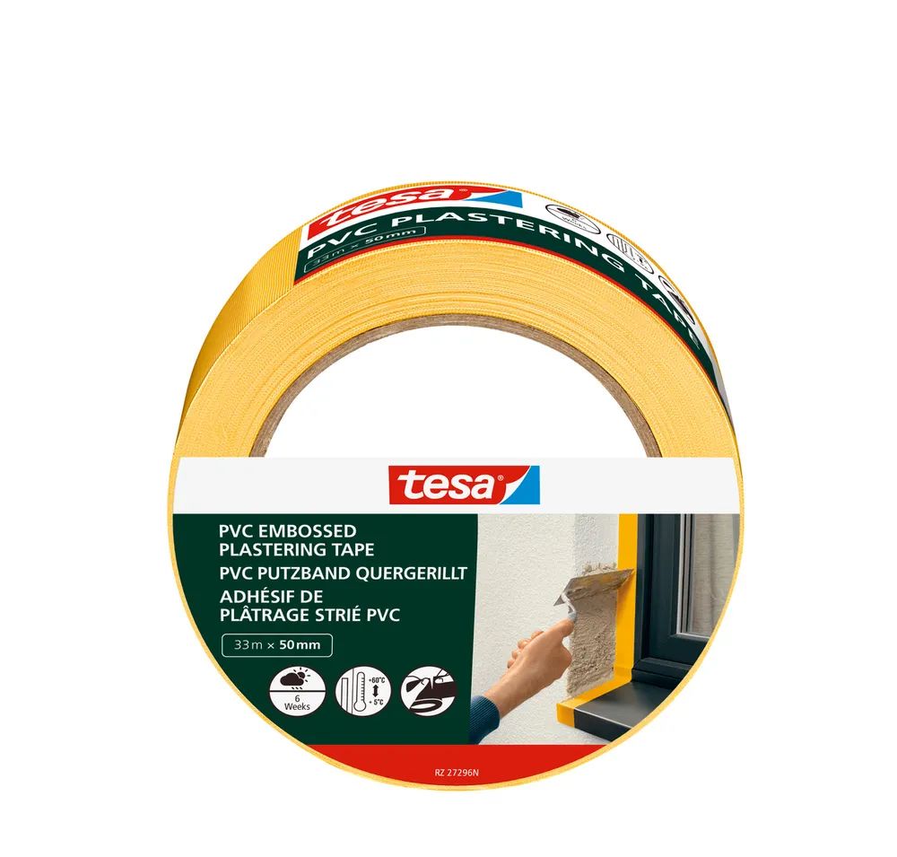 tesa® PVC Putzband – quergerillt – Abdeckband für Putzarbeiten