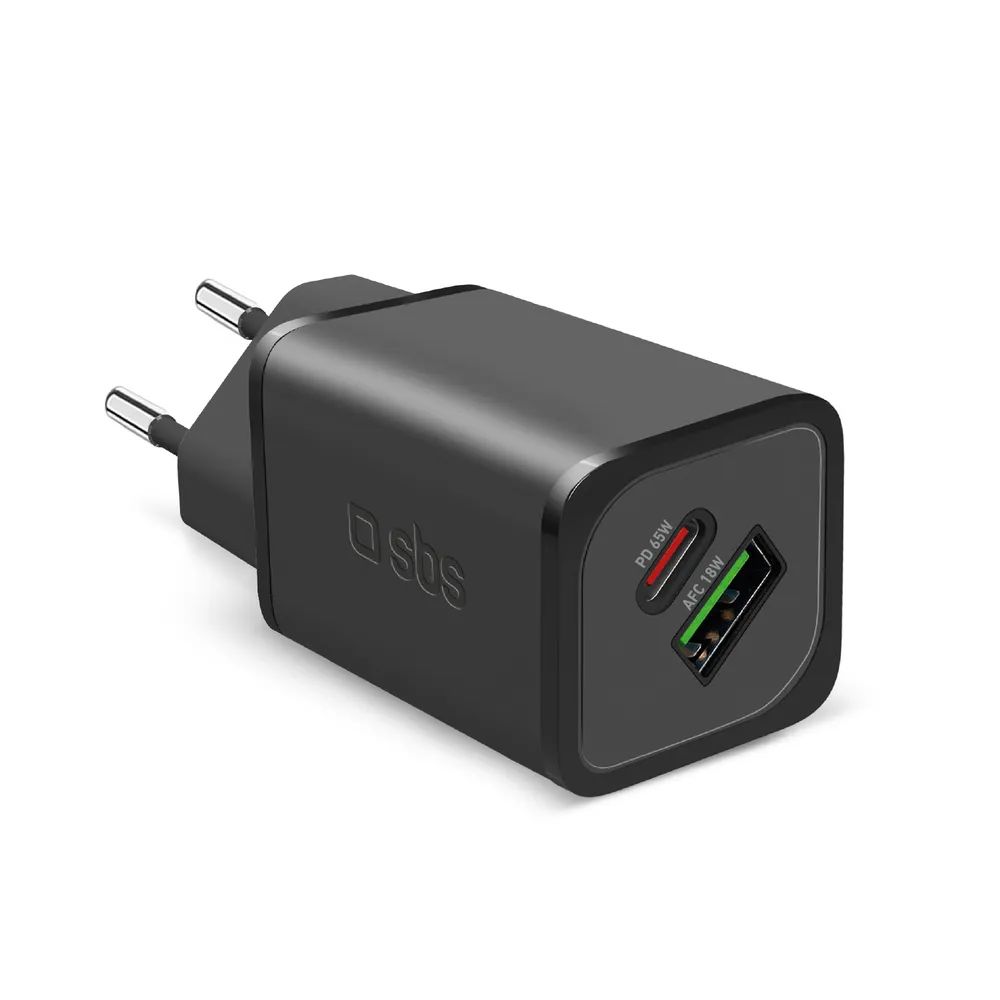 SBS GaN Netzlader, 1x USB-C PD & 1x USB-A, 65W schwarz