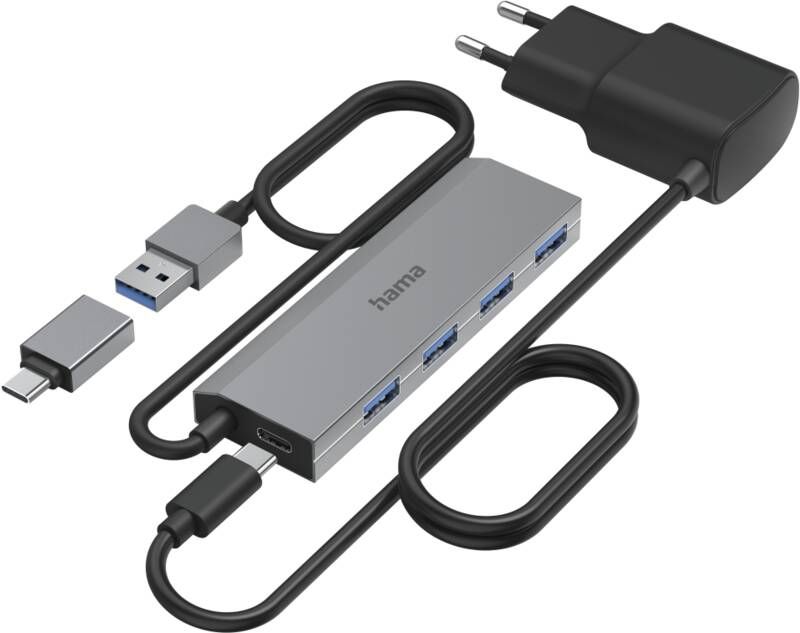 Hama 200138 USB-Hub, 4 Ports, 5 Gbit/s, + Power