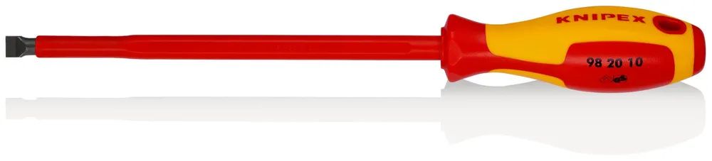 KNIPEX Schraubendreher für Schlitzschrauben isolierender Mehrkomponenten-Griff, VDE-geprüft brüniert 320 mm