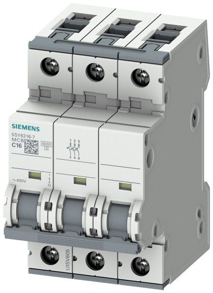 SIEMENS EP Leitungsschutzschalter, 400 V, Icn: 6 kA, 3P, Icu: 15 kA, C-Char, In: 16 A
