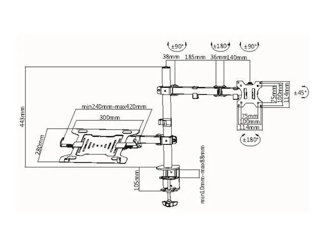 Equip Premium - Befestigungskit (Kabeldurchführungsklemme, Schrauben, Klemmhalterung, Tisch-Montagearm) - Gasfeder - für LCD-Display / Curved LCD-Display - Kunststoff, stainless steel, Aluminium - Schwarz - Bildschirmgröße: 43.2-88.9 cm (17"-35")