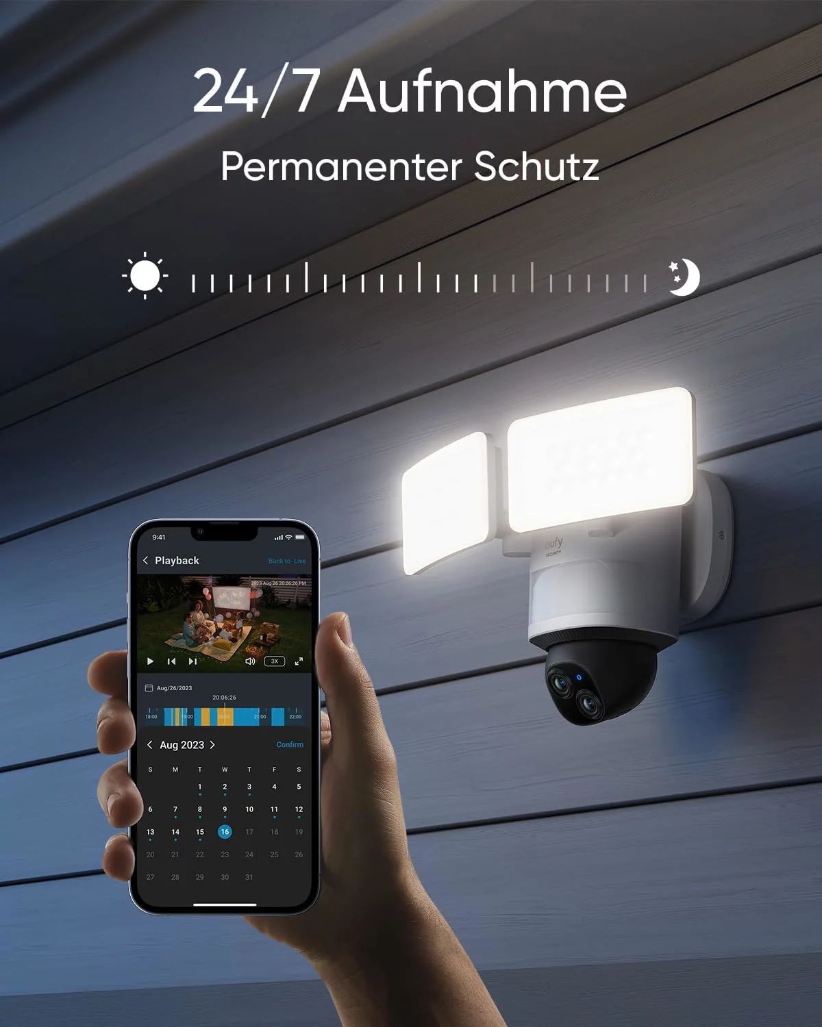 Eufy Floodlight E340 - Netzwerk-Überwachungskamera - schwenken / neigen - Außenber