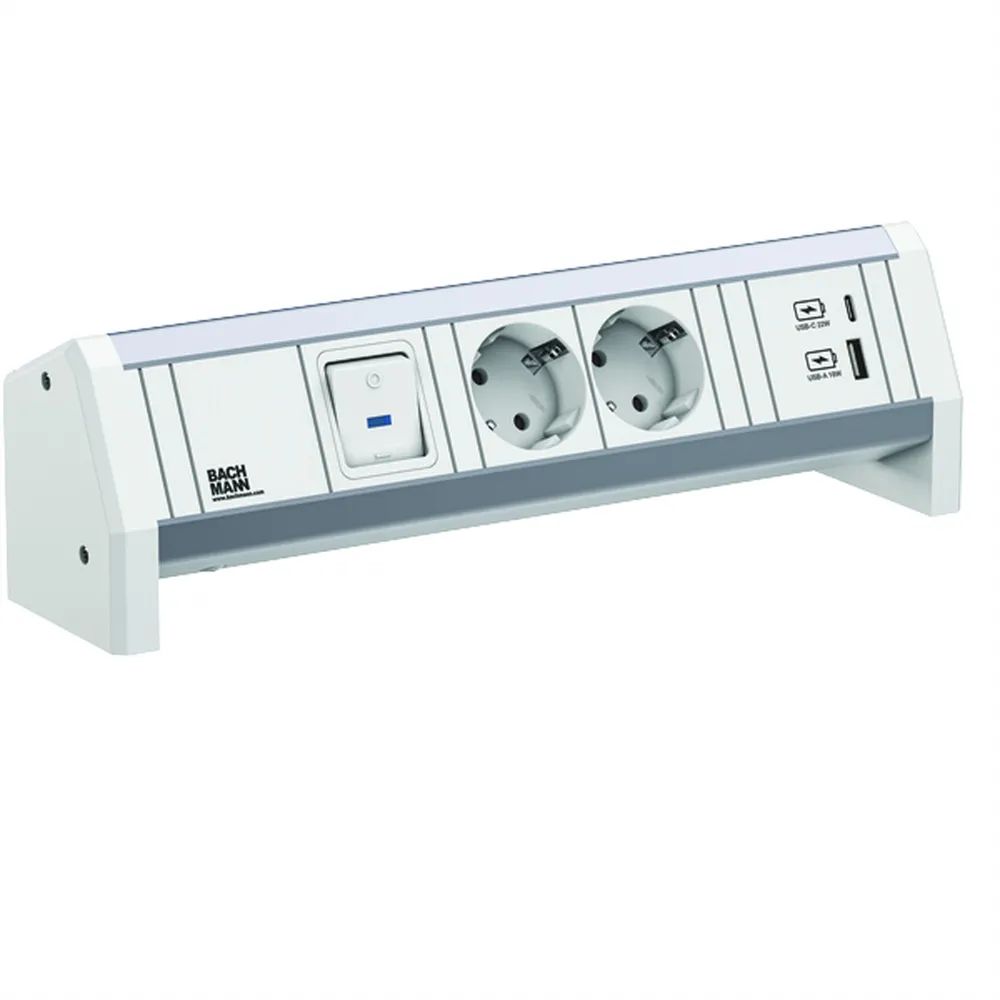BACHMANN DESK 2xCEE7/3 1xSchalter 1xUSB A/C 22W GST18 RAL9010
