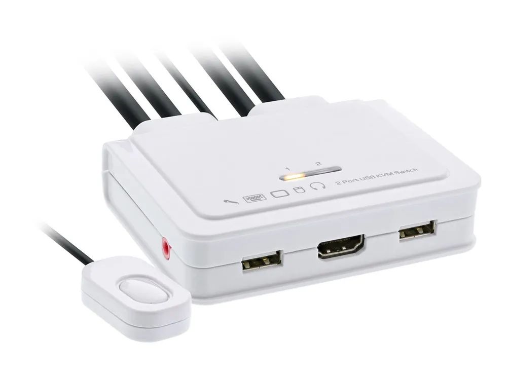 InLine KVM Switch - 2-fach - HDMI - 4K - USB - mit Audio - integr. Kabel