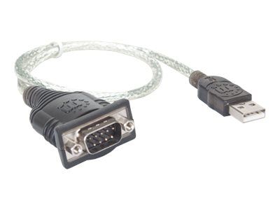 Manhattan USB-A to Serial Converter cable, 45cm, Male to Male, Serial/RS232/COM/DB9, Prolific PL-2303RA Chip, Black/Silver cable, Three Year Warranty, Blister - Kabel USB / seriell - USB (M)