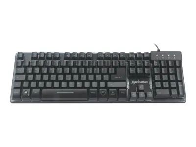 IC Intracom Manhattan Gaming USB Keyboard, Metal Base Edition, 12 Function Keys, Rainbow-LED Backlighting, 19 Anti-Ghost Key Caps, IPX4 (Splashproof)