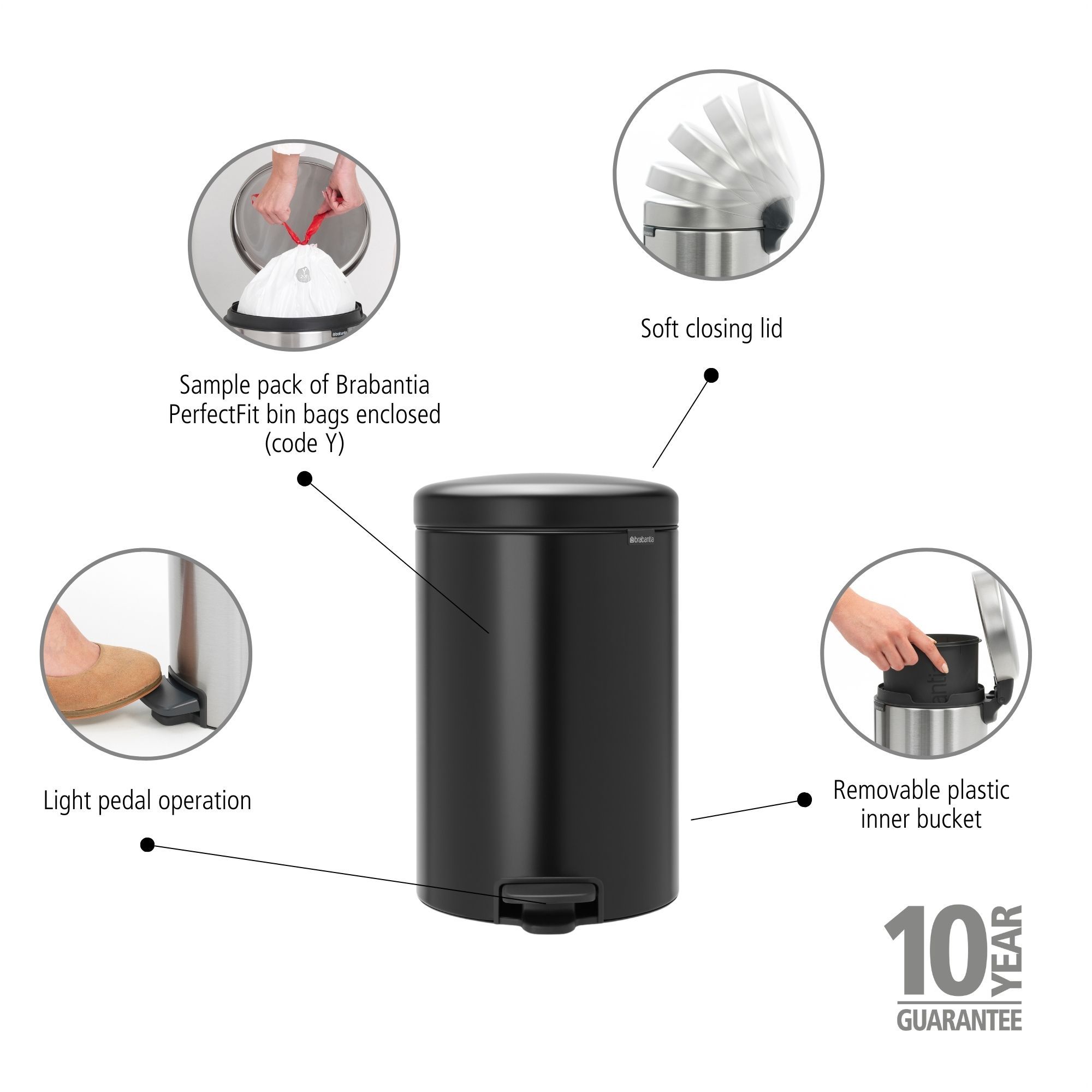 Brabantia newIcon Treteimer, 20l, Matt Black