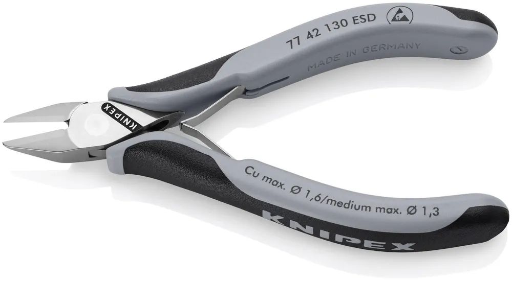 KNIPEX Elektronik-Seitenschneider ESD mit durchgestecktem Gelenk mit Mehrkomponenten-Hüllen 130 mm