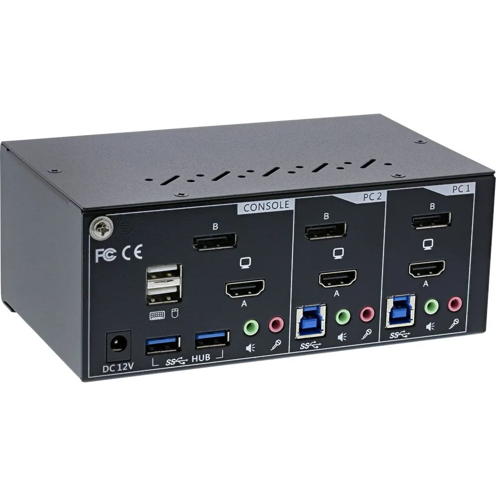 InLine KVM Desktop Switch - 2-fach - Dual Monitor - DP+HDMI - 4K - USB 3.0 - Audio