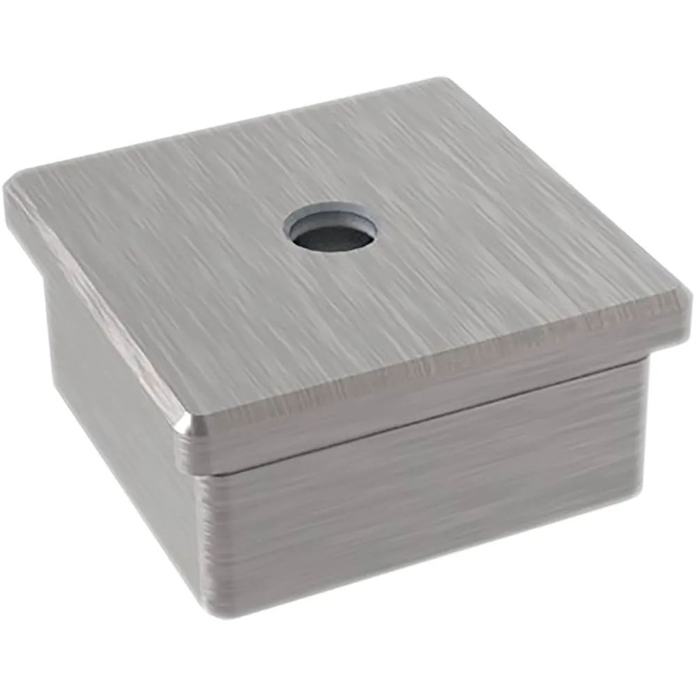 ECONOMY Endkappe eckig,hohl m.Mittelbohrung M8,50x50mm,Edelstahl geschliffen V2A