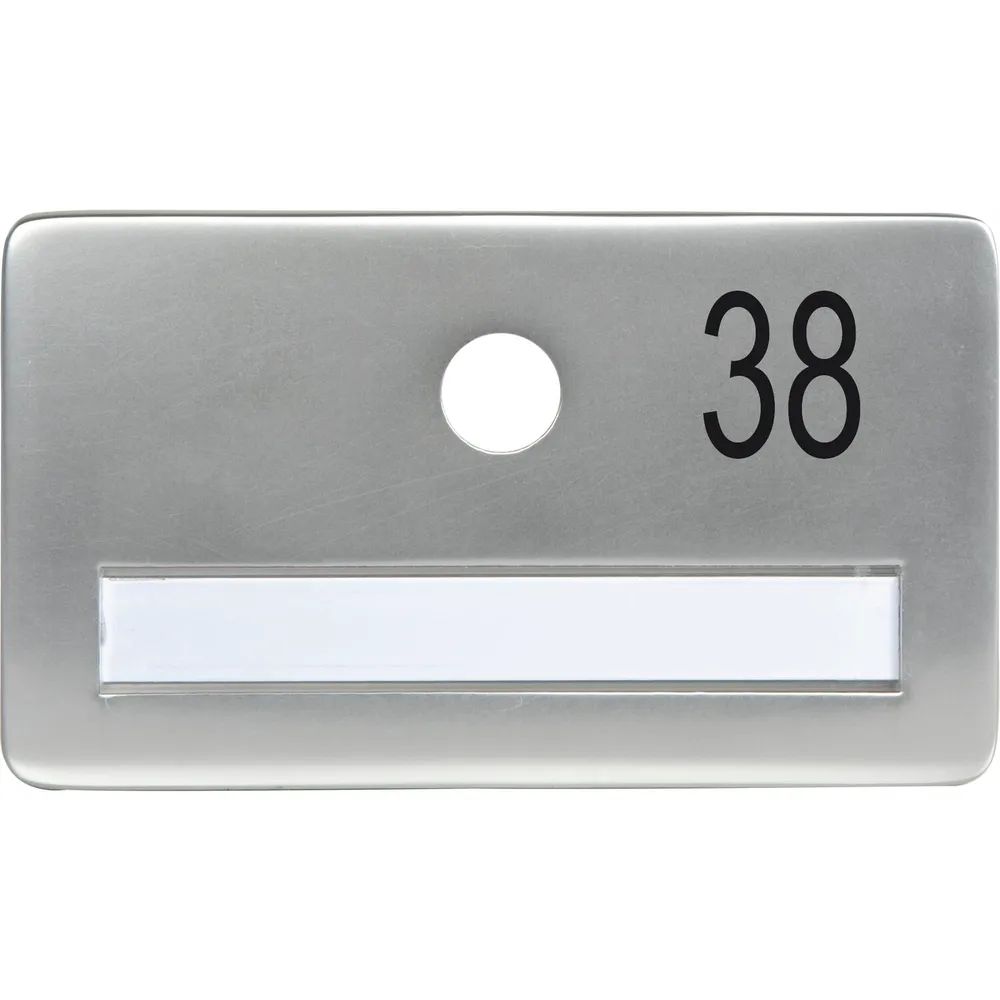 SOLIDO Namensschild ohne Spion, Bohrung ø 14, Alu silber eloxiert, Gravur Nr. 38