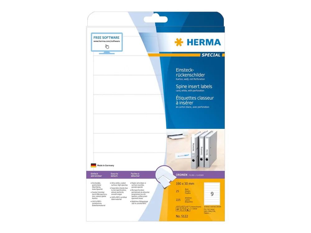 HERMA Special - Karton - nicht klebend - beschichtet - perforiert - weiß - 30 x 190 mm 225 Etikett(en) (25 Bogen x 9)