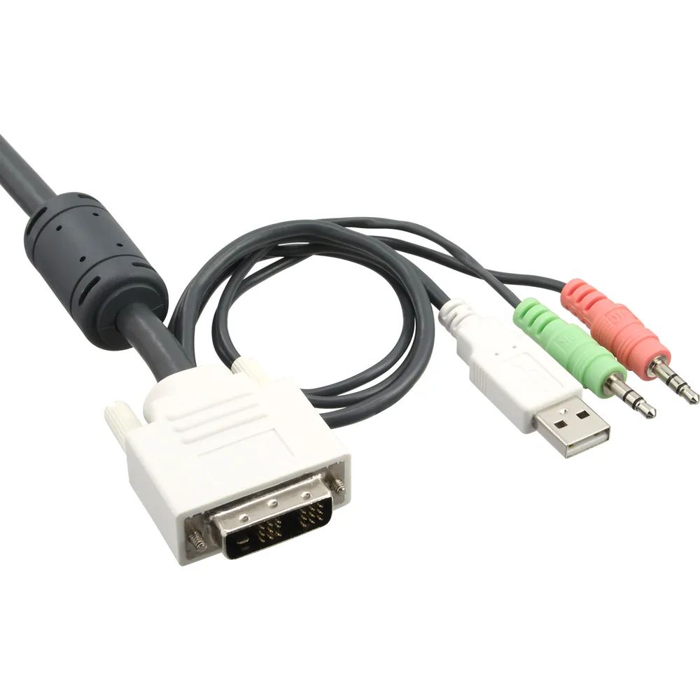 InLine KVM Switch - 4-fach - DVI-D - USB - mit Audio - integr. Kabel