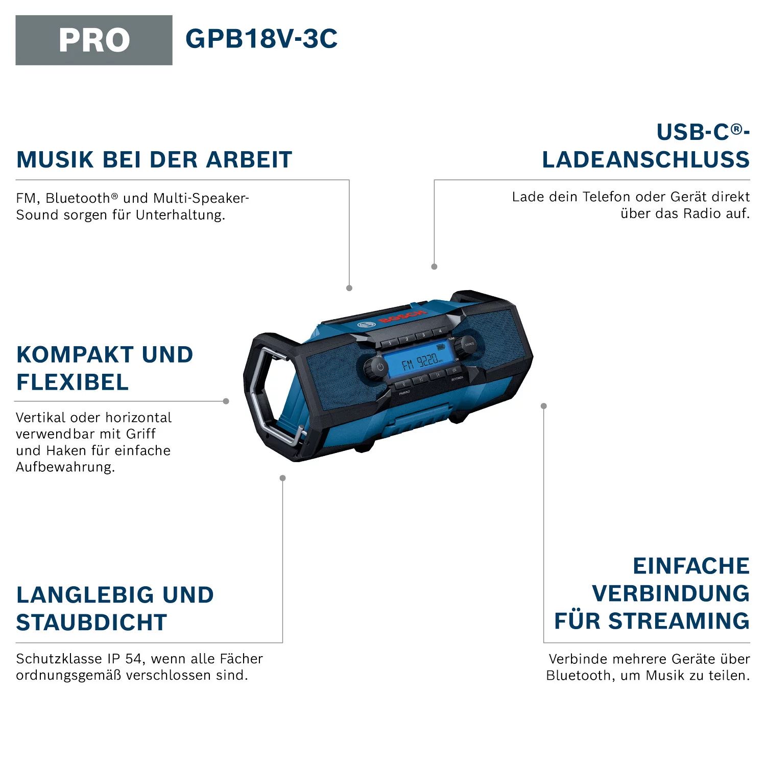 Bosch GPB18V-3C (Akku)-Baustellen‑Radio solo