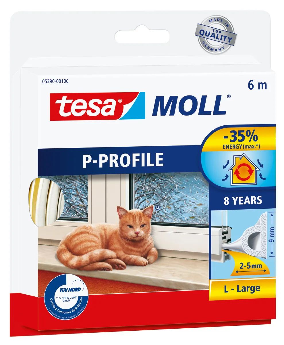 tesamoll® Insulation P-Profil weiß 6m × 9mm, Energiesparend