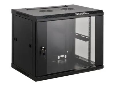 Intellinet Network Cabinet, Wall Mount (Standard), 15U, Usable Depth 350mm/Width 540mm, Black, Assembled, Max 60kg, Metal & Glass Door, Back Panel, Removeable Sides,Suitable also for use on desk or floor,19",Parts for wall install (eg screws/rawl plu