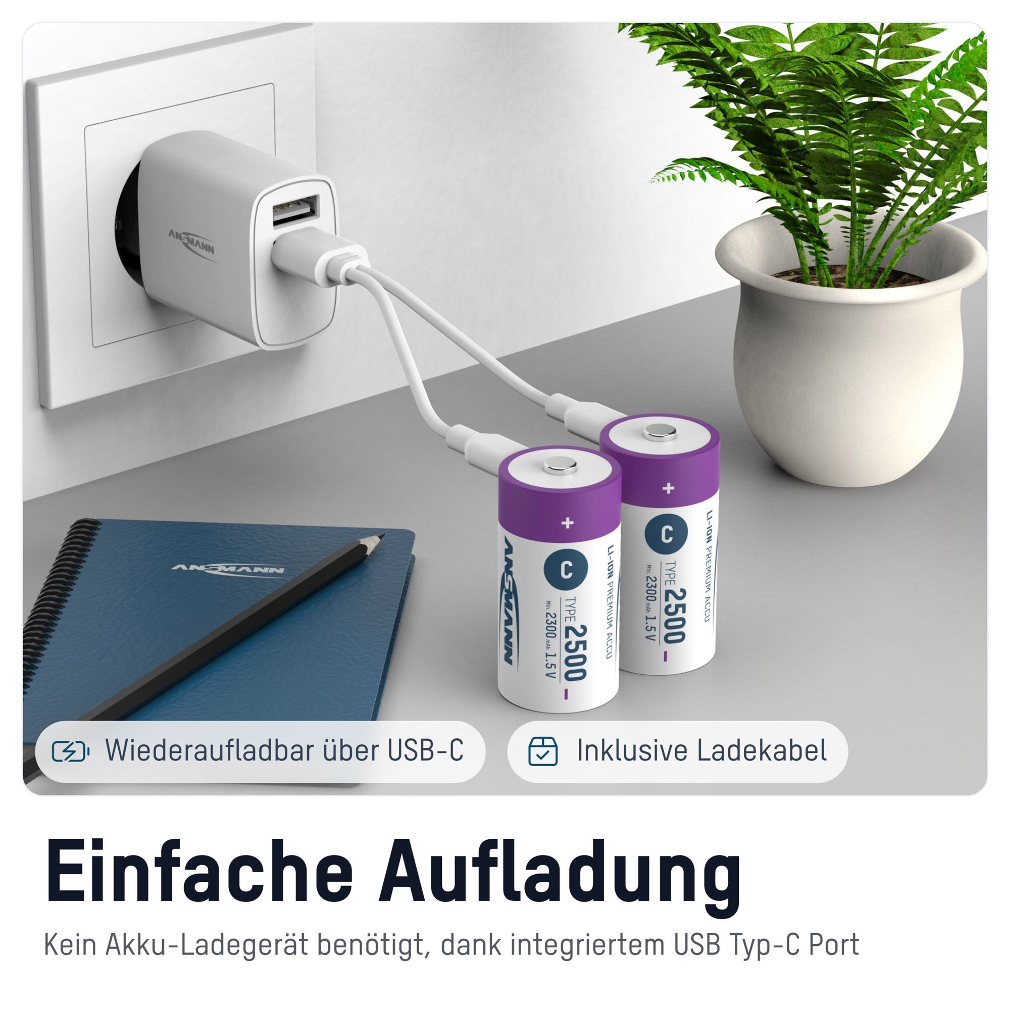 Ansmann 1313-0004 - Wiederaufladbarer Akku - C - Lithium-Ion (Li-Ion) - 1,5 V - 2 Stück(e) - 2300 mAh