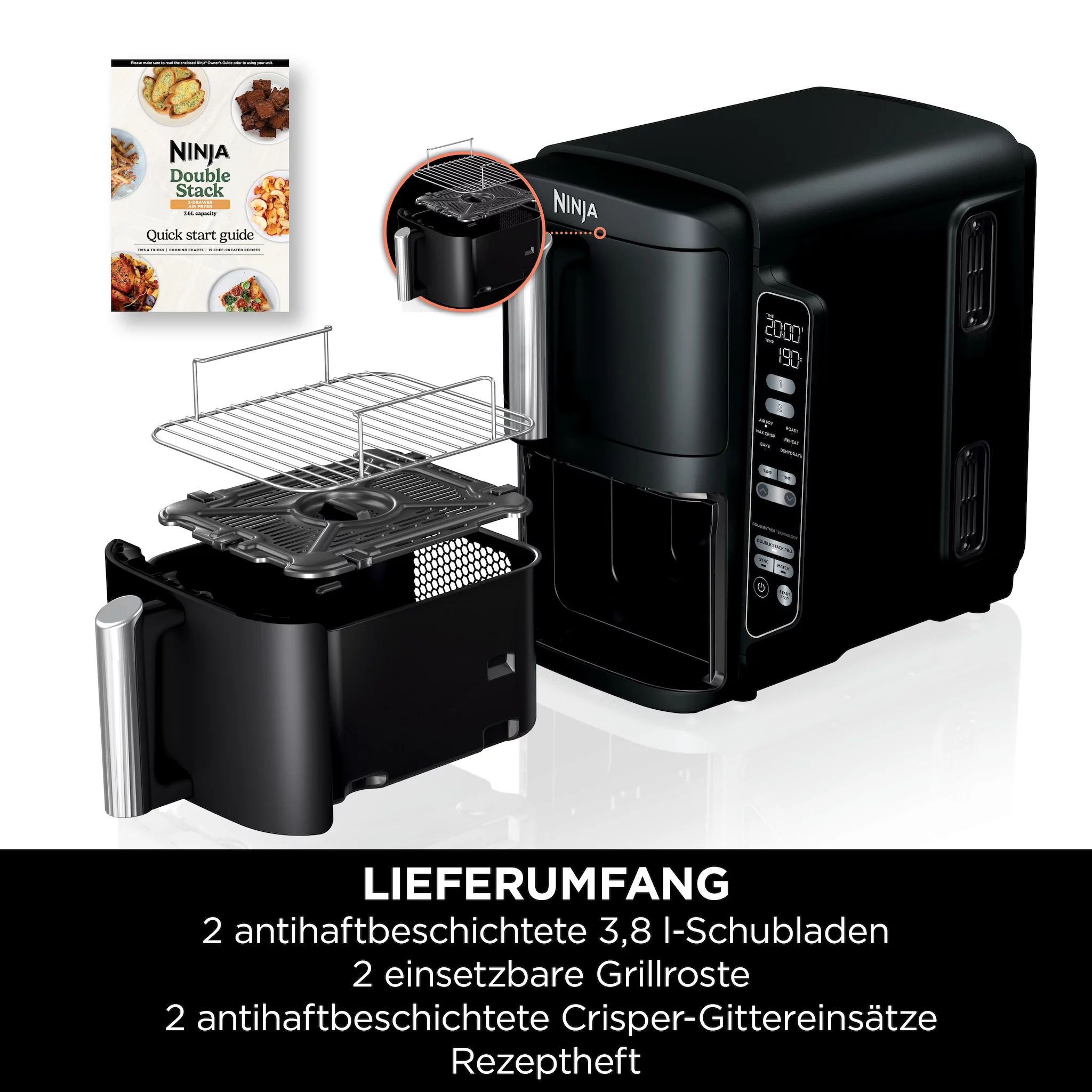 Ninja Double Stack 2-Ebenen Heißluftfritteuse 7,6 L - SL300EU
