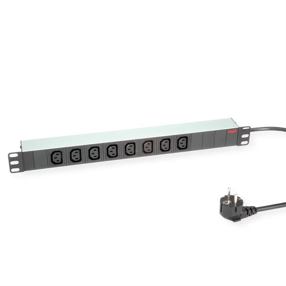 ROLINE 19-Zoll-Steckdosenleiste 8fach C13, Schutzkontakt-Stecker, Aluminium, 2 m