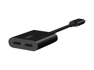 Belkin Connect Audio + Charge - USB-C auf USB-C Kopfhörer-/Ladeadapter - 24 pin USB-C männlich zu 24 pin USB-C weiblich - 14 m - Schwarz - USB Power Delivery (60W)
