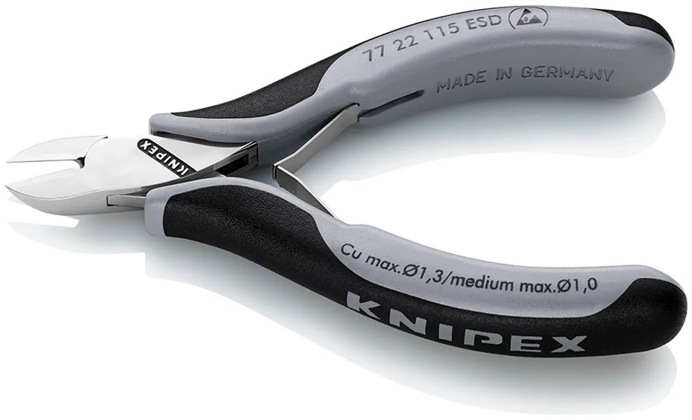 KNIPEX Elektronik-Seitenschneider ESD mit durchgestecktem Gelenk mit Mehrkomponenten-Hüllen 115 mm