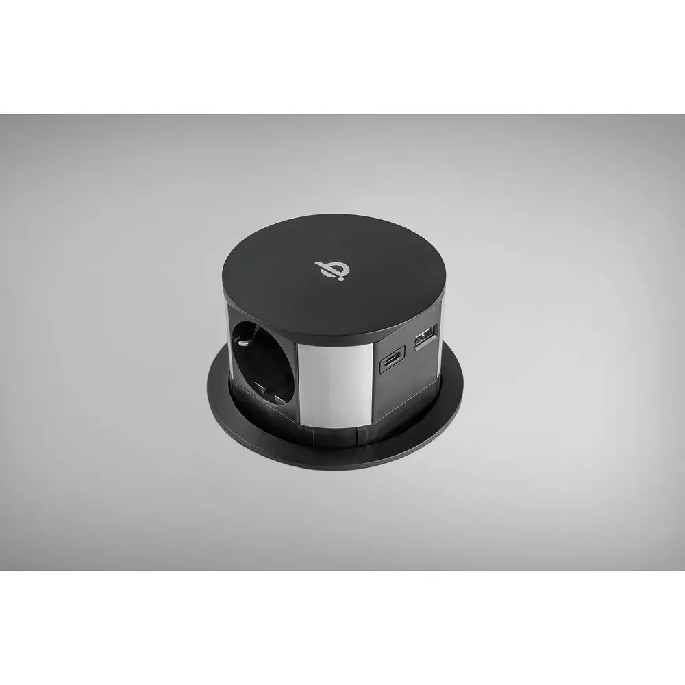 EKOTECH Steckdose ET-115 3xSchuko, USB A+C-Charger, QI-Charger, schwarz
