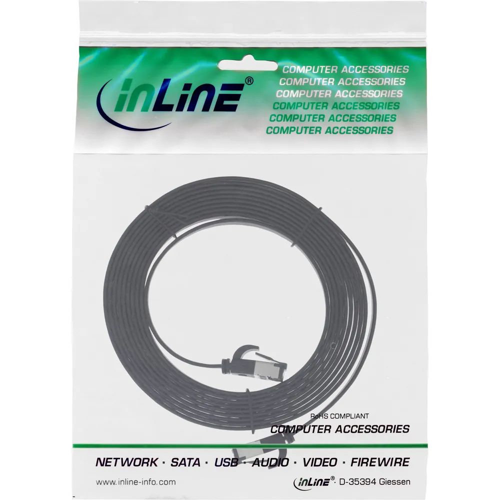 InLine Patchkabel flach - U/FTP - Cat.8.1 - TPE halogenfrei - schwarz - 1,5m
