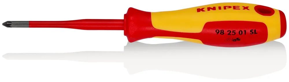KNIPEX Schraubendreher (Slim) für Kreuzschlitzschrauben Pozidriv® isolierender Mehrkomponenten-Griff, VDE-geprüft brüniert 187 mm