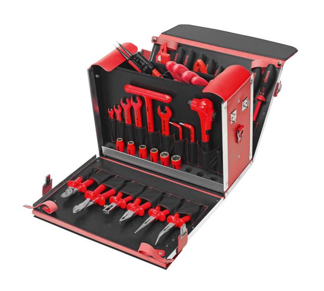 CIMCO Bestückter Leder-Werkzeugkoffer Elektro-Sicherheit, 1000V