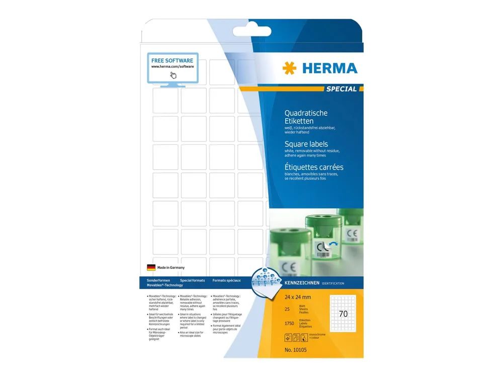 HERMA Papier - matt - selbstklebend, entfernbarer Klebstoff - weiß - 24 x 24 mm 1750 Etikett(en) (25 Bogen x 70)