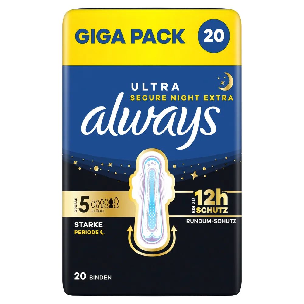 always Ultra Binde - Größe 5 - Secure Night Extra mit Flügeln Gigapack 20