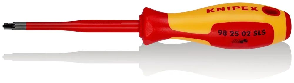 KNIPEX Schraubendreher (Slim) PlusMinus Pozidriv® isolierender Mehrkomponenten-Griff, VDE-geprüft brüniert 212 mm