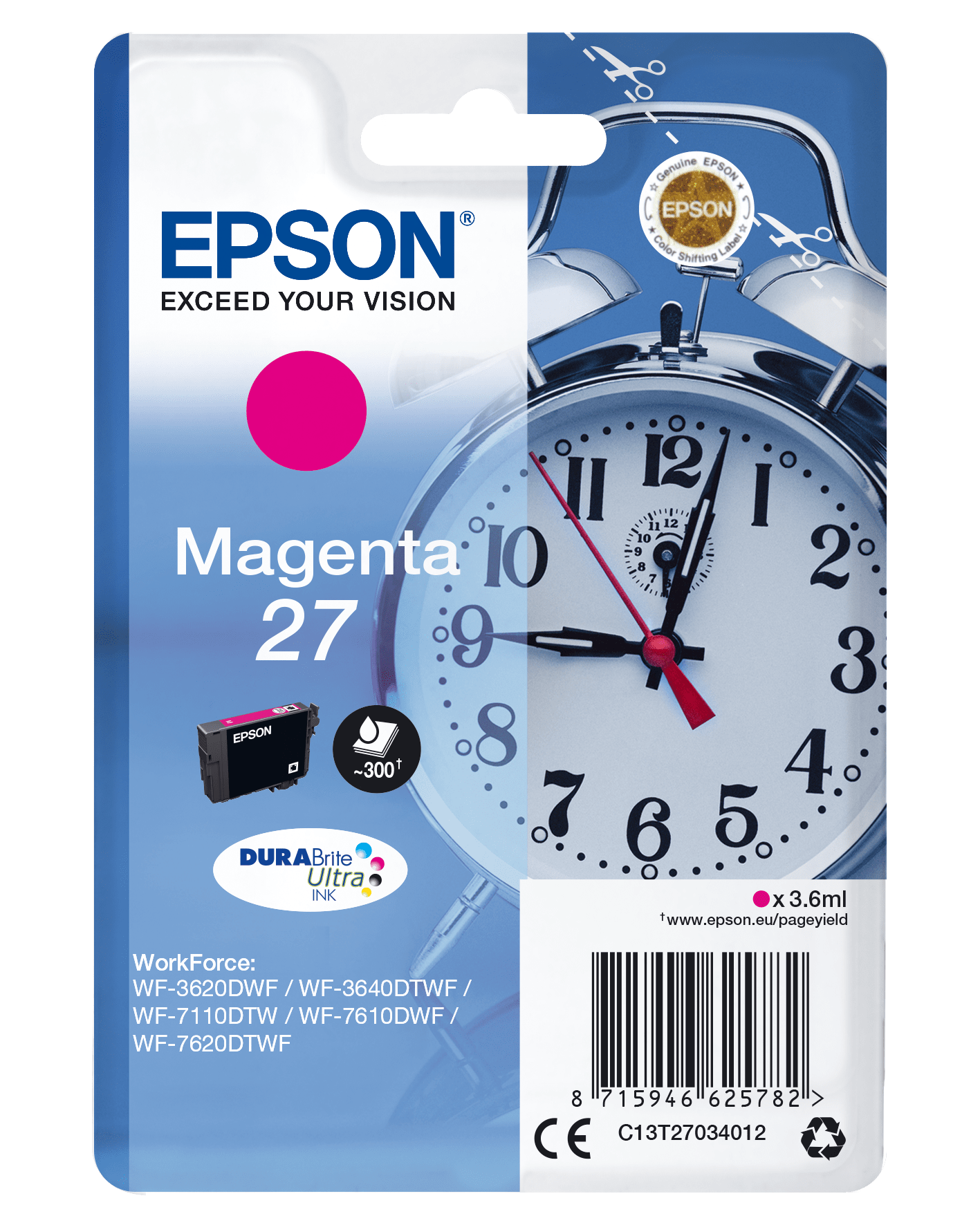 Epson 27 Tinte Wecker Single, Standard, magenta