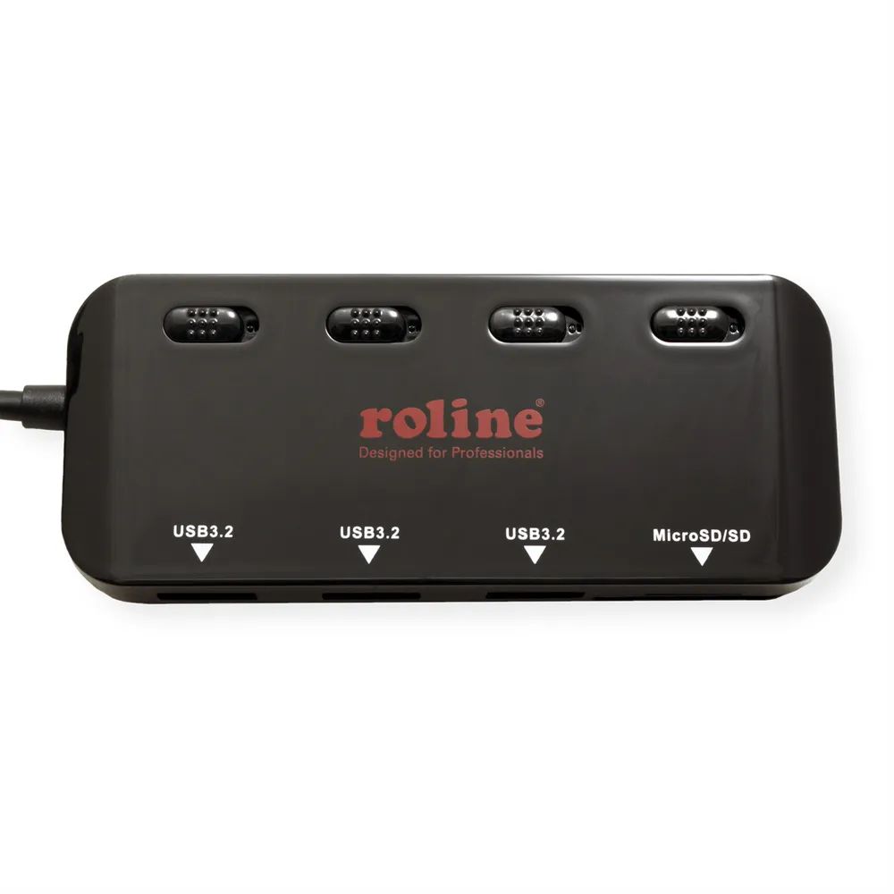 ROLINE USB 3.2 Gen 1 Hub, 3fach, Typ C Anschlusskabel, mit CardReader, Ports einzeln schaltbar