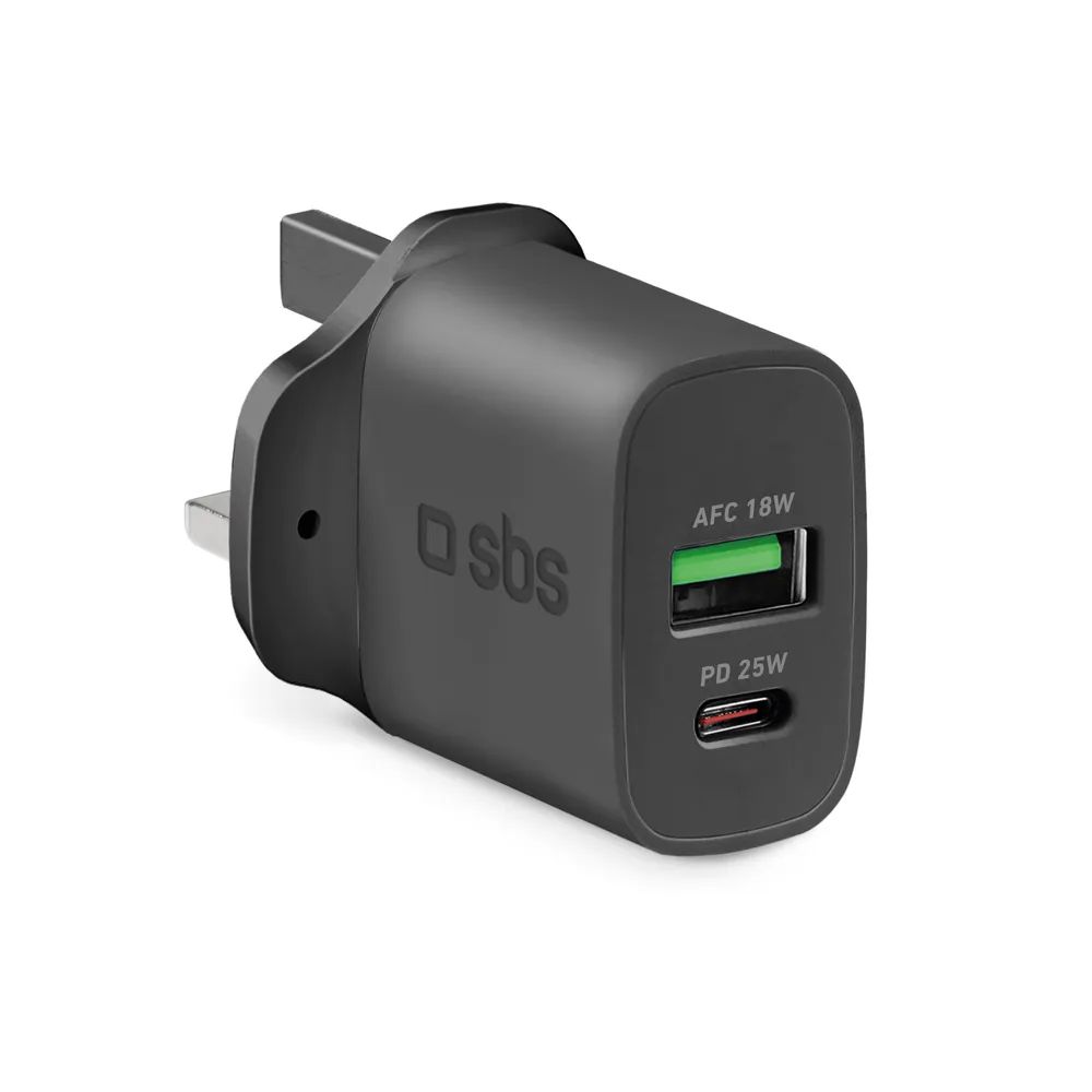 SBS Netzlader, 1x USB-C PD & 1x USB-A, 25W, UK-Stecker