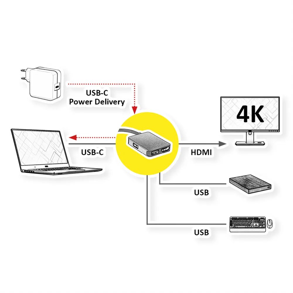 ROLINE GOLD USB Typ C Dockingstation, HDMI 4K, 2x USB 3.2 Gen 1, 1x PD