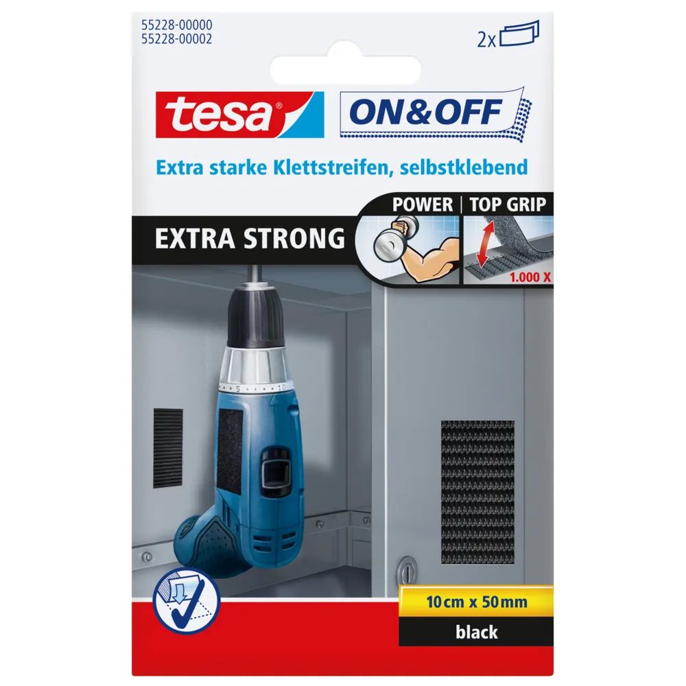 Tesa On & Off - Montagekleber - 5 x 10 cm - Schwarz (Packung mit 2)
