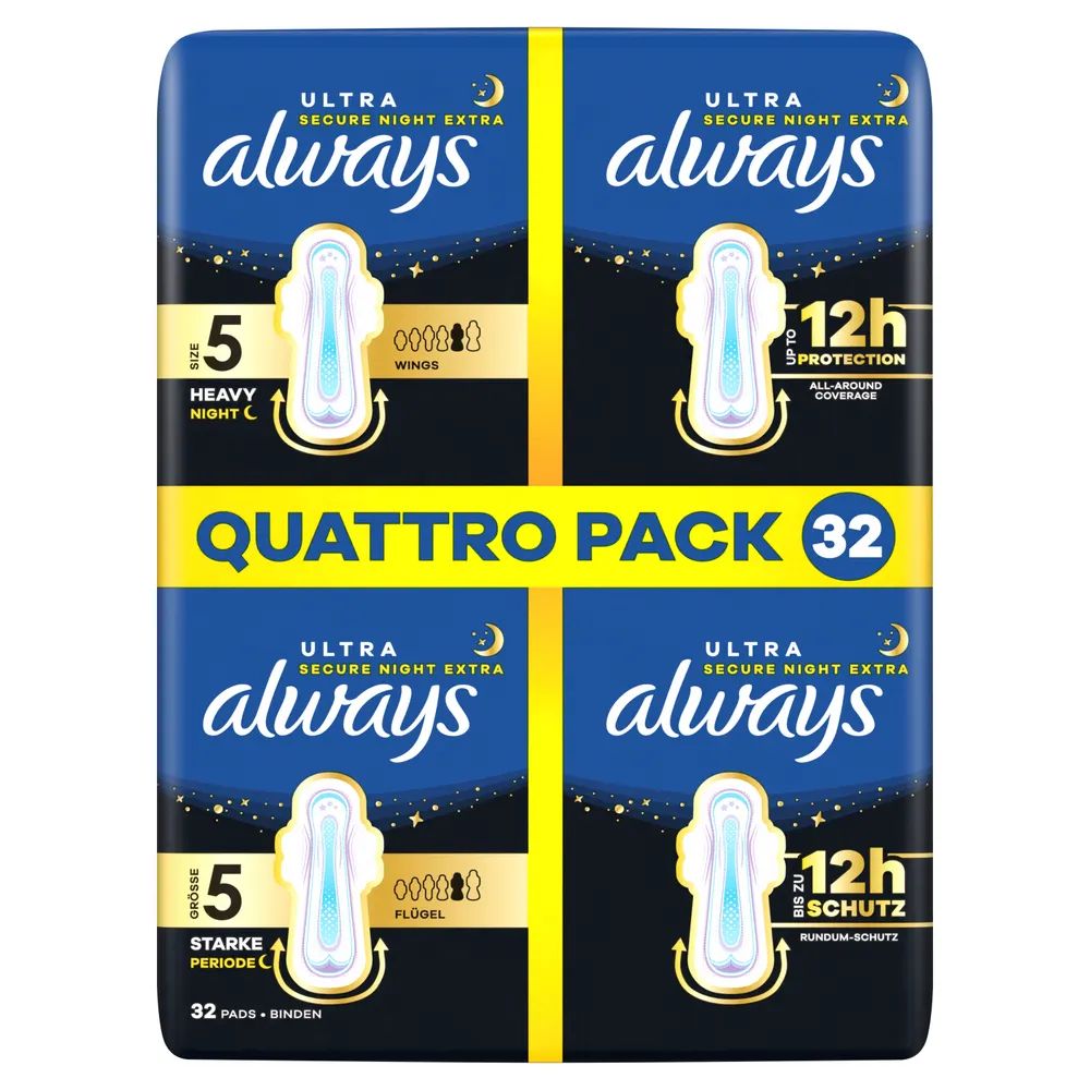 always Ultra Binde - Größe 5 - Secure Night Extra mit Flügeln Quattropack 32