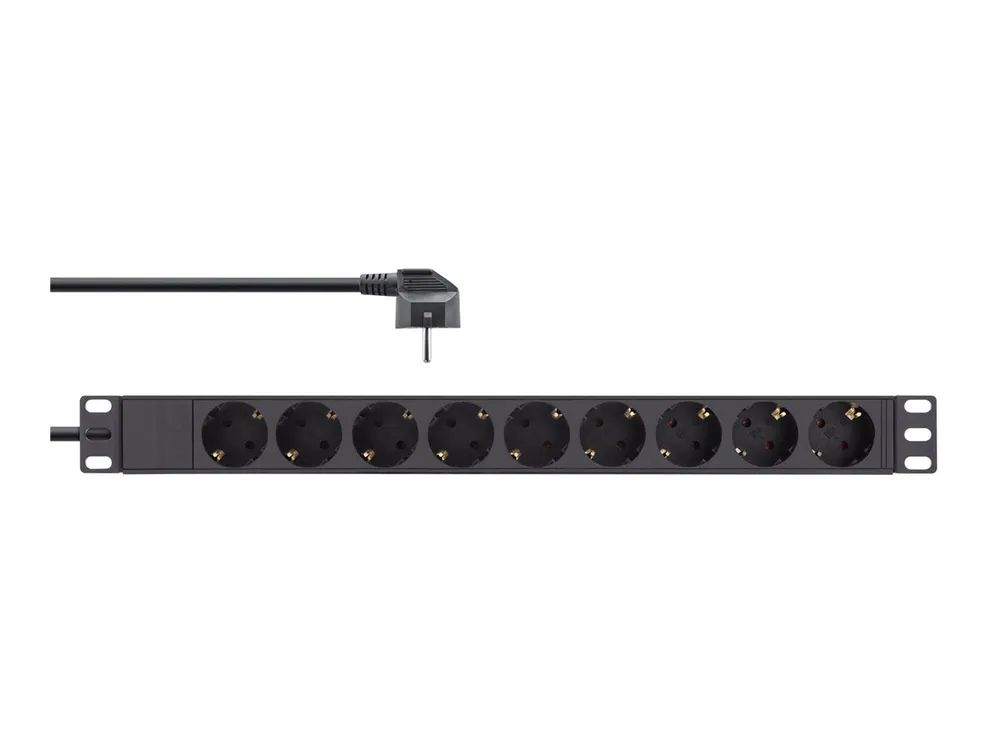 InLine 19" Steckdosenleiste - 9-fach Schutzkontakt - ohne Schalter - 2m - schwarz