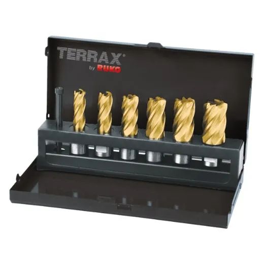 TERRAX by RUKO Kernbohrer-Satz HSS TiN mit Weldonschaft (3/4") Schnitttiefe 30,0 mm