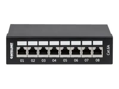 IC Intracom Intellinet Patch Panel, Cat6a, FTP, 8-Port, Desktop, Shielded, 90° Top-Entry Punch Down Blocks, Black