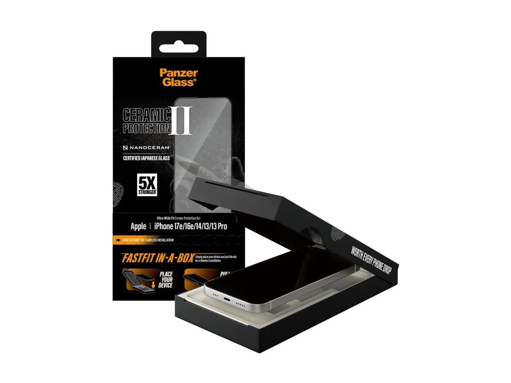 PanzerGlass Ceramic Screen Protector iPhone I 16e - 14 - 13 -13 Pro - Ultra-Wide Fit w. FASTFIT