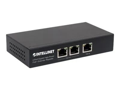 Intellinet 2-Port Gigabit High-Power PoE+ Extender, IEEE 802.3at/af PoE+/PoE, verlängert die Reichweite einer PoE-Verbindung um zusätzliche 100 Meter, 2 PSE-Ports, Metall